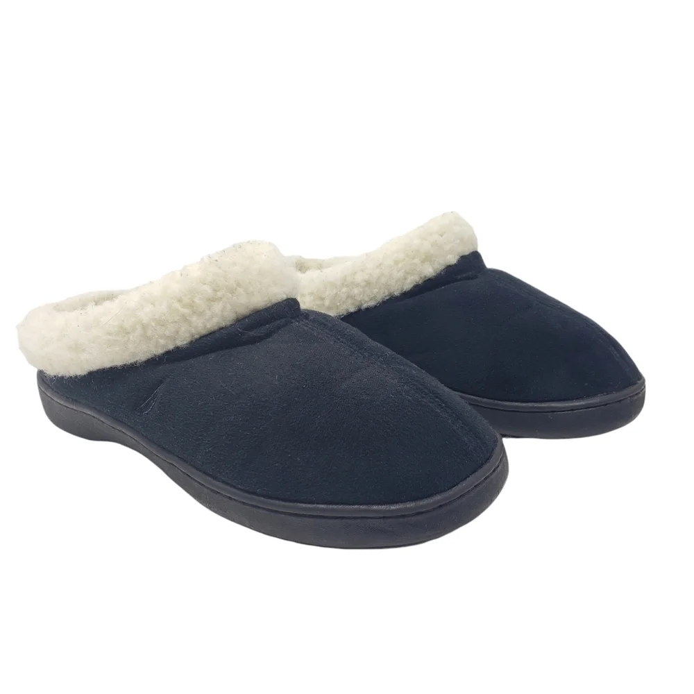 Nautica Black Slippers Lined Shoes Mens Size 6 Women 7.5 Rubber Soles Warm Comfy